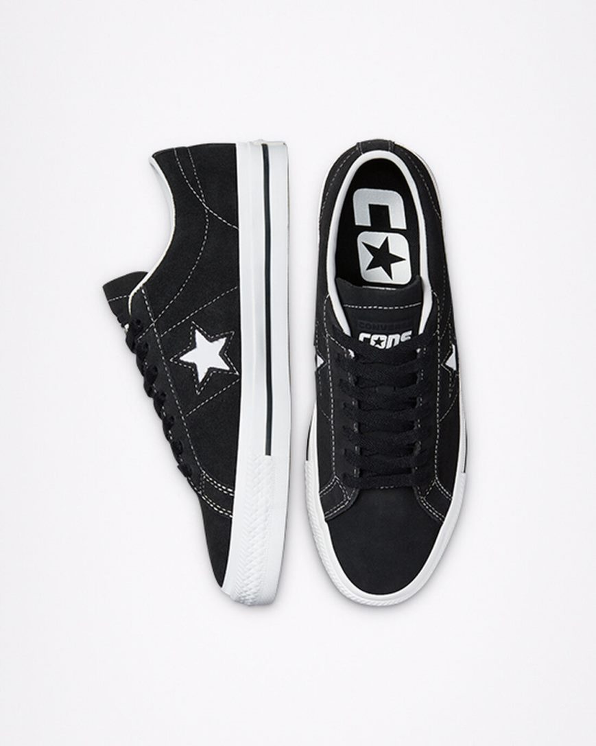 Pánské Skate Boty Converse CONS One Star Pro Semišové Černé Bílé | CZ EMGS87